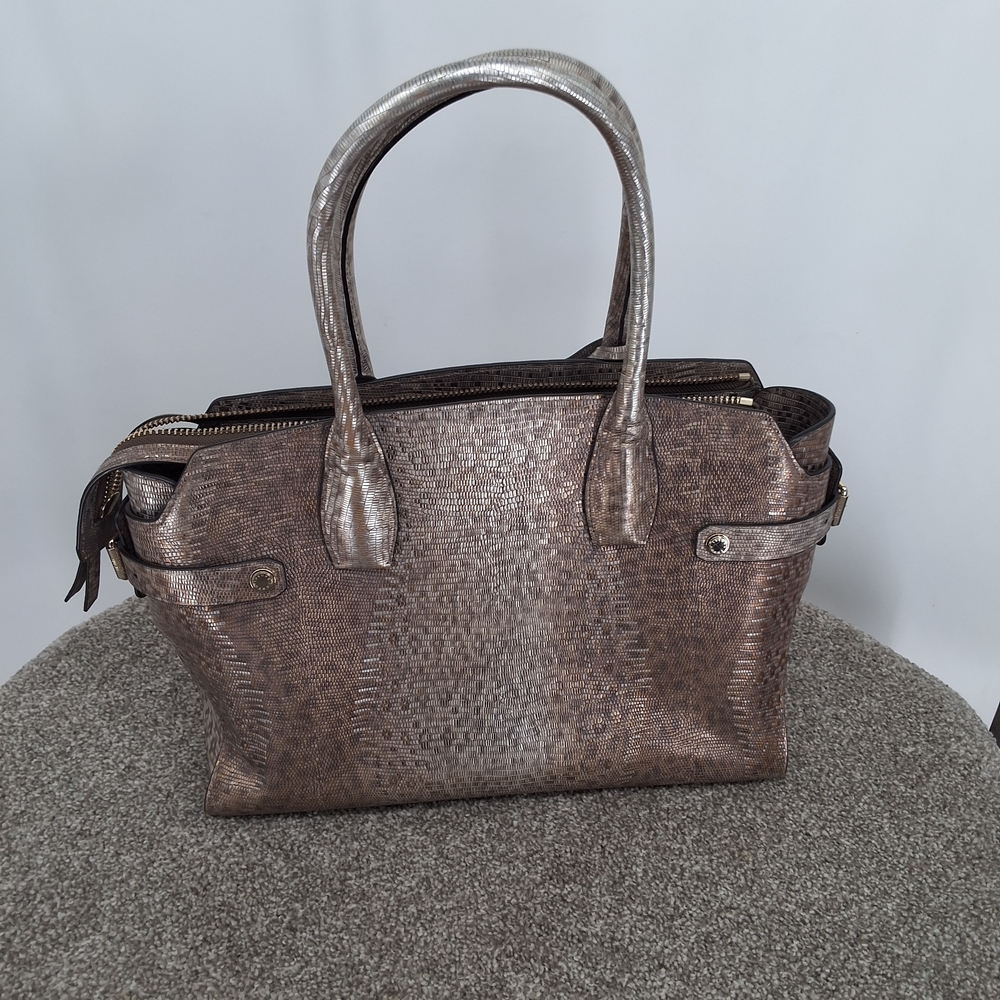 HENRY BENDEL Copper Brown Metallic Large Lizard Print Carlyle Tote - Picture 6 of 9